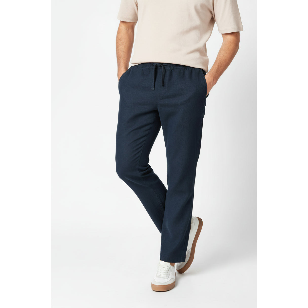 Livergy Men's Linen Blend Trousers Straight Fit Drawstring Pockets