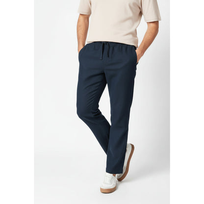 Livergy Men's Linen Blend Trousers Straight Fit Drawstring Pockets