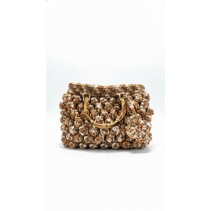 Handmade Crochet Clutch Bag with Bamboo Handle – Earth Tone Mix