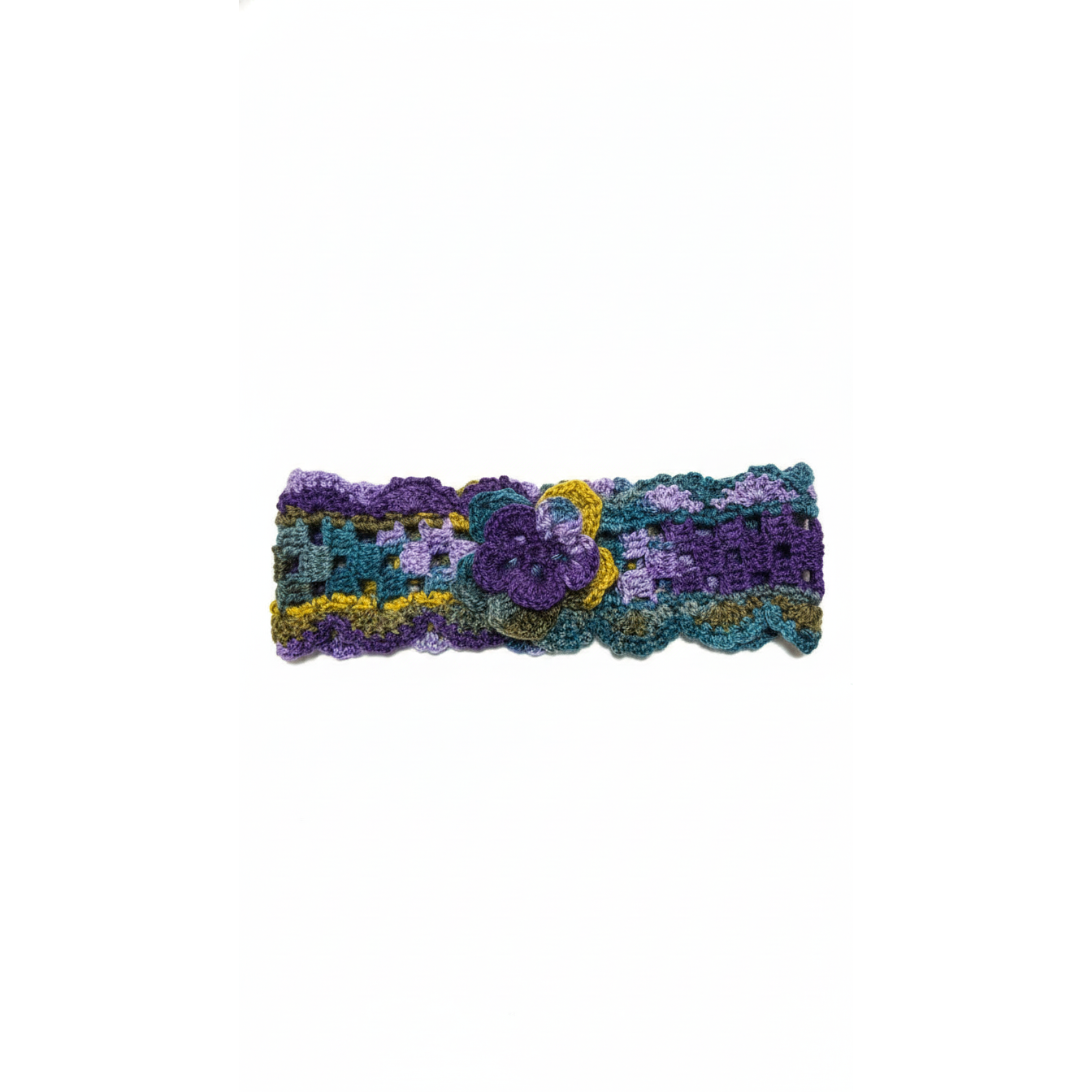 Handmade Crochet Multi-color Headband with Floral Accent