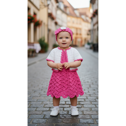 Handmade Crochet Baby Dress Set with Matching Headband