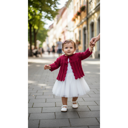 Handmade Crochet Baby dark fuchsia Cardigan with Tie Closure