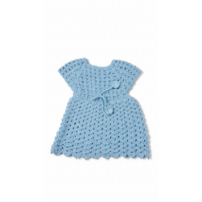 Handmade Crochet Baby Blue Dress with Tie Waist
