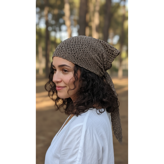 Hand-Crocheted Knit Bandana - Taupe