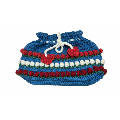 Handmade Crochet Tissue Box Cover – Blue Floral Stripe Design