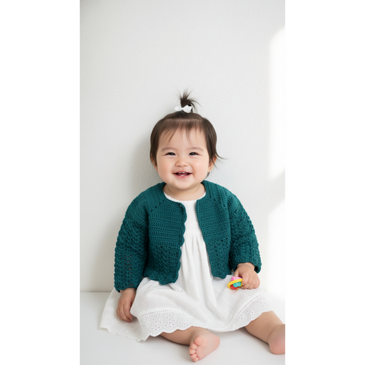 Handmade Crochet Baby Crop Dark Green Cardigan