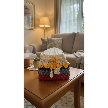 Handmade Crochet Tissue Box Cover – Multicolor Layered Design