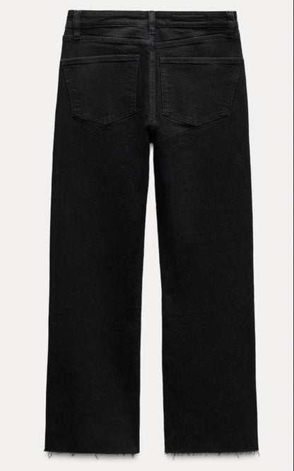 Zara Women's Black Cropped Flare Denim Jeans