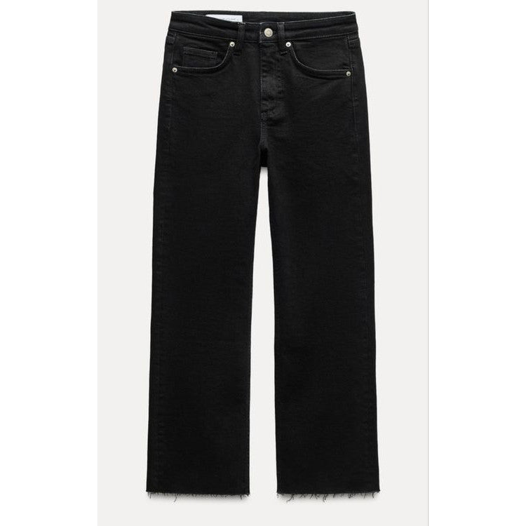 Zara Women's Black Cropped Flare Denim Jeans