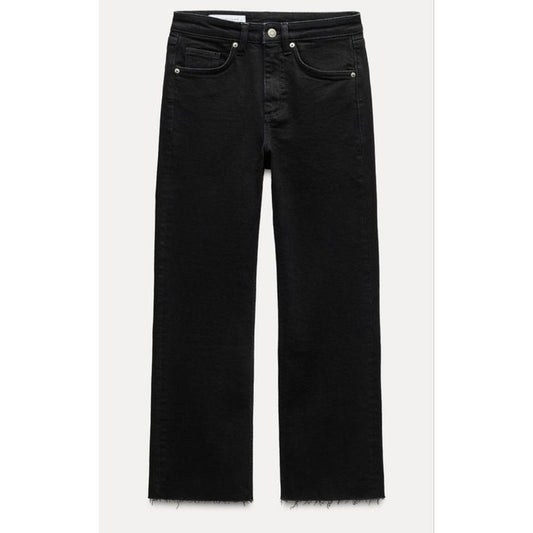Zara Women's Black Cropped Flare Denim Jeans