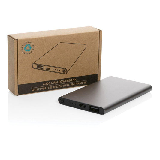 XD Collection 4000 mAh Recycled Plastic Aluminum Slim Power Bank USB-C