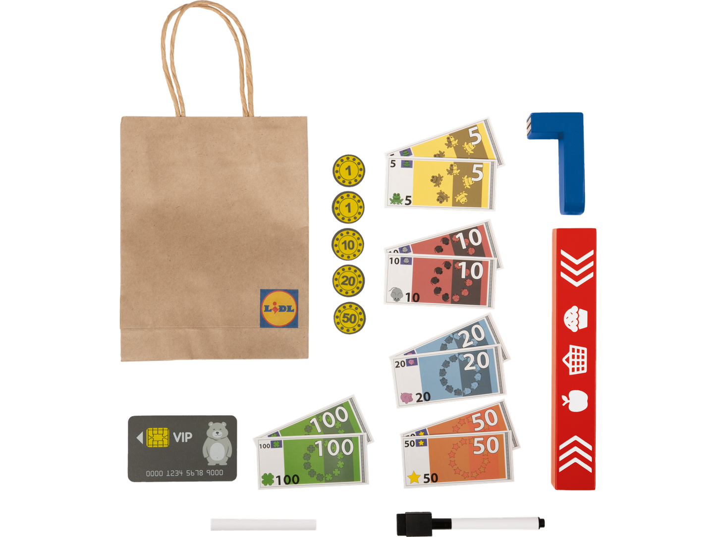 Playtive Deluxe Wooden Kids Supermarket Playset with Checkout, Groceries & Scanner