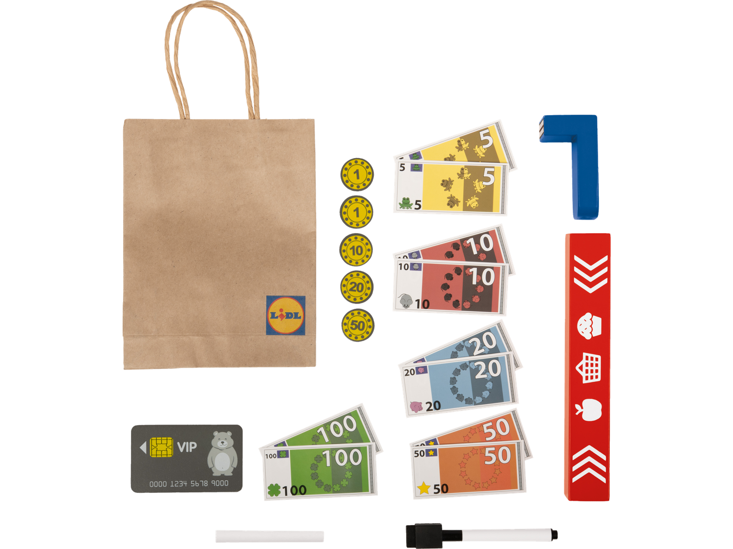 Playtive Deluxe Wooden Kids Supermarket Playset with Checkout, Groceries & Scanner