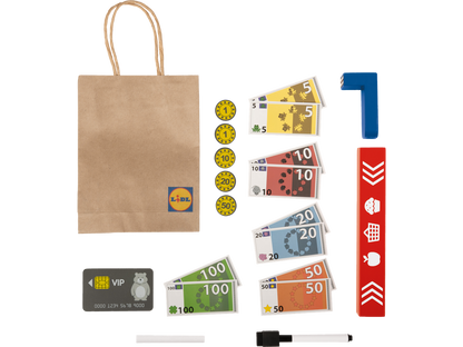 Playtive Deluxe Wooden Kids Supermarket Playset with Checkout, Groceries & Scanner