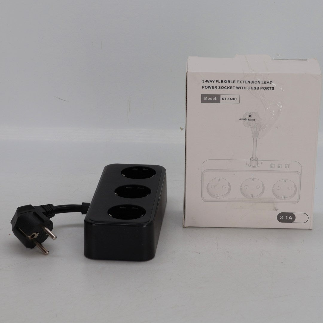 HITRENDS 3 AC 3 USB Power Strip with Integrated Cable Management Box, Black