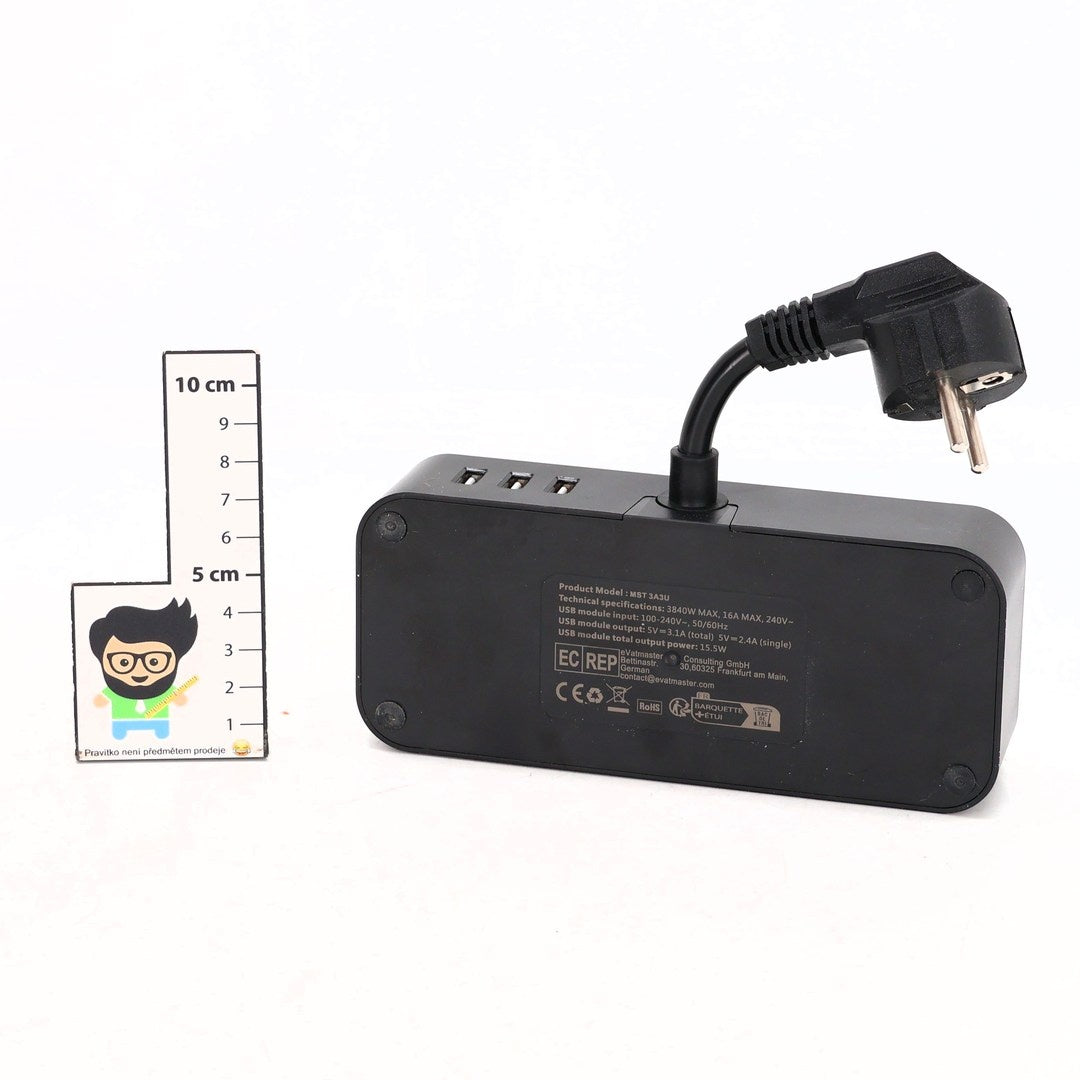 HITRENDS 3 AC 3 USB Power Strip with Integrated Cable Management Box, Black