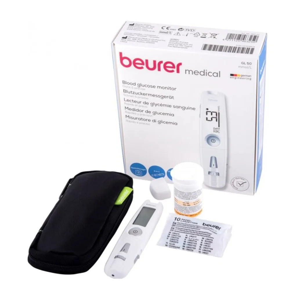 Beurer GL 50 High-Precision Blood Glucose Meter with Memory, mmol/L, White