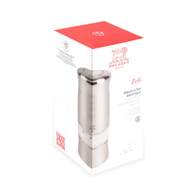 Peugeot Zeli Electric Salt Mill: Sleek Stainless Steel, One-Handed Operation